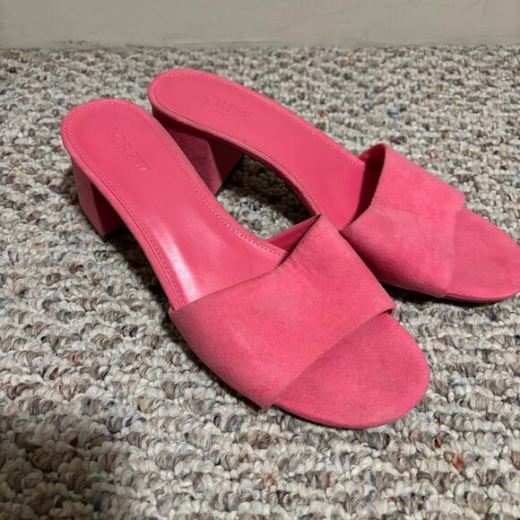 J. Crew Pink Block Heel Suede Sandals Slides- Size 9.5 - Picture 7 of 9